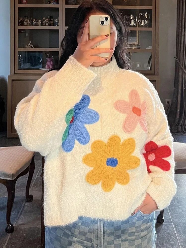 Stella | Gebreide Bloemen Trui