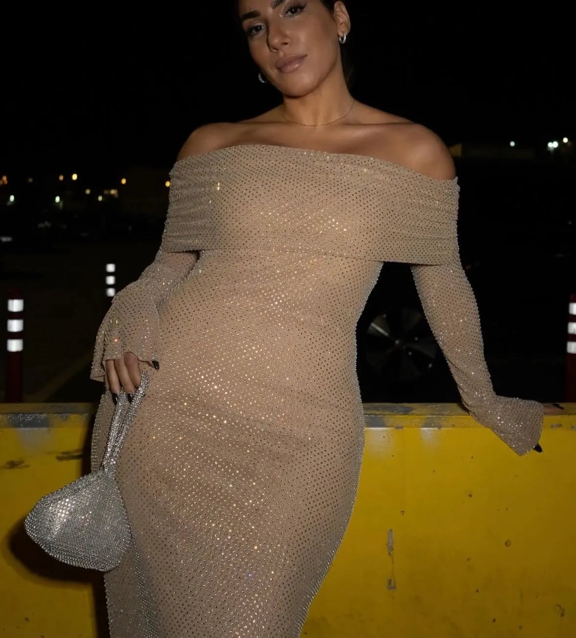 Marcella | Off Shoulder Diamante Dress