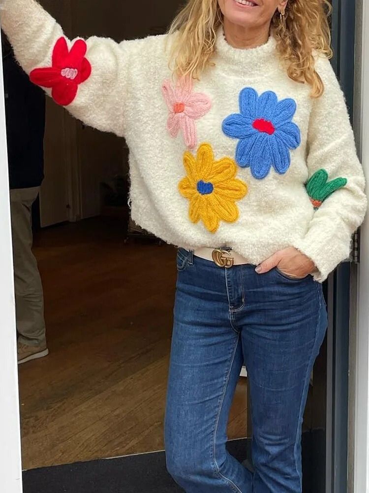 Stella | Gebreide Bloemen Trui