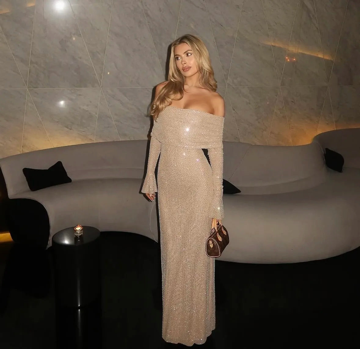 Marcella | Off Shoulder Diamante Dress