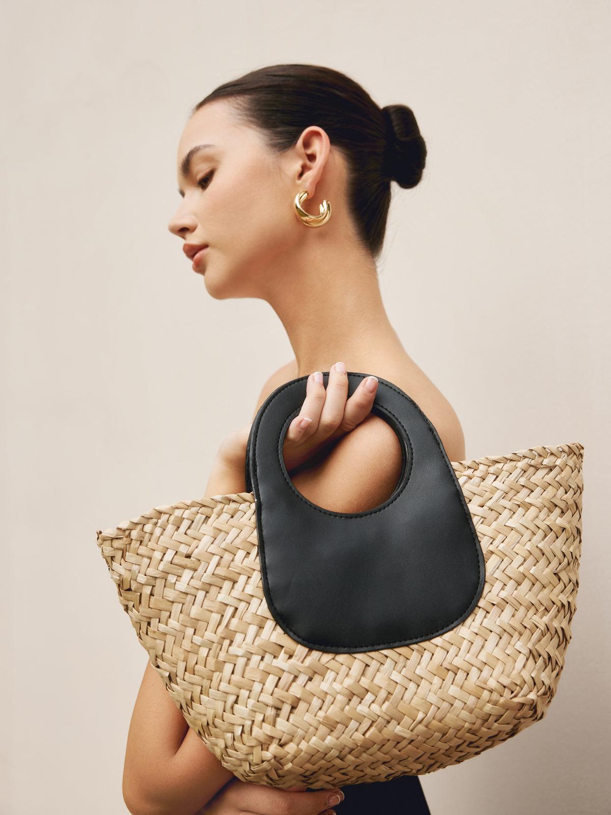 SOLANA | Luxe Rieten Tas met Leren Handgreep