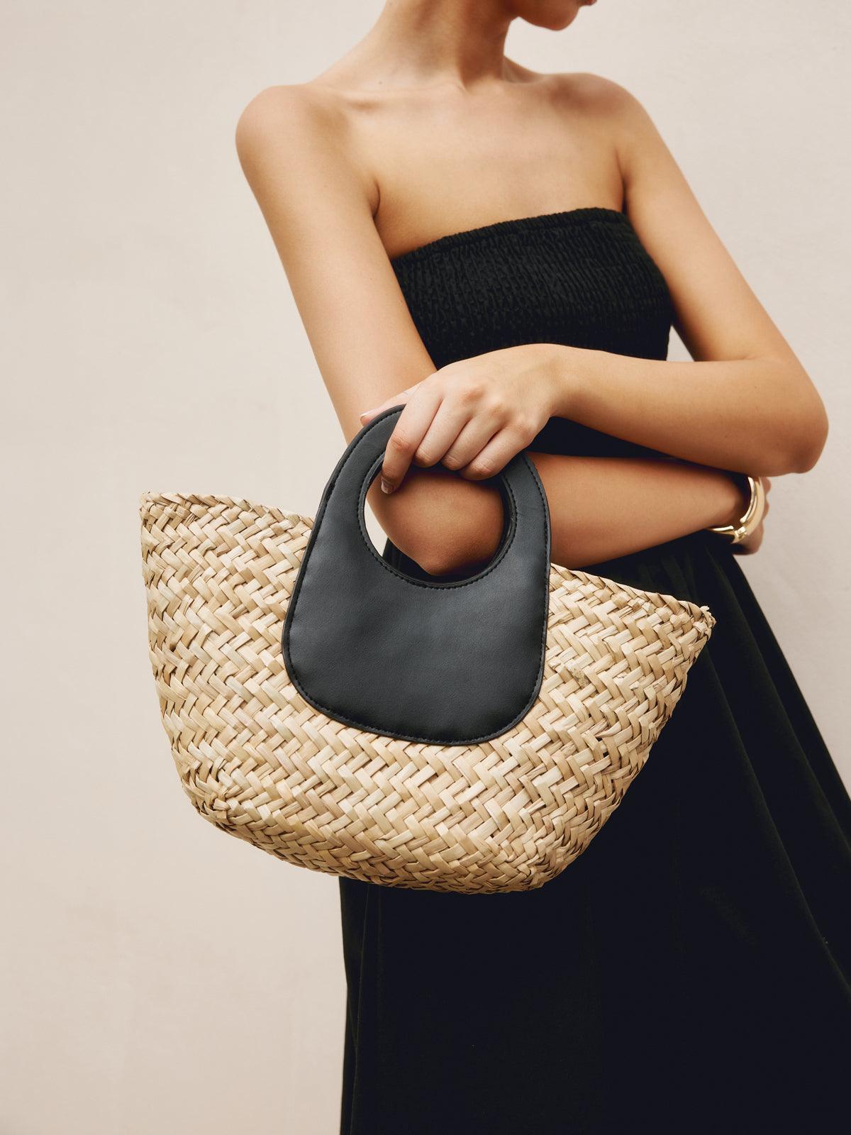 SOLANA | Luxe Rieten Tas met Leren Handgreep