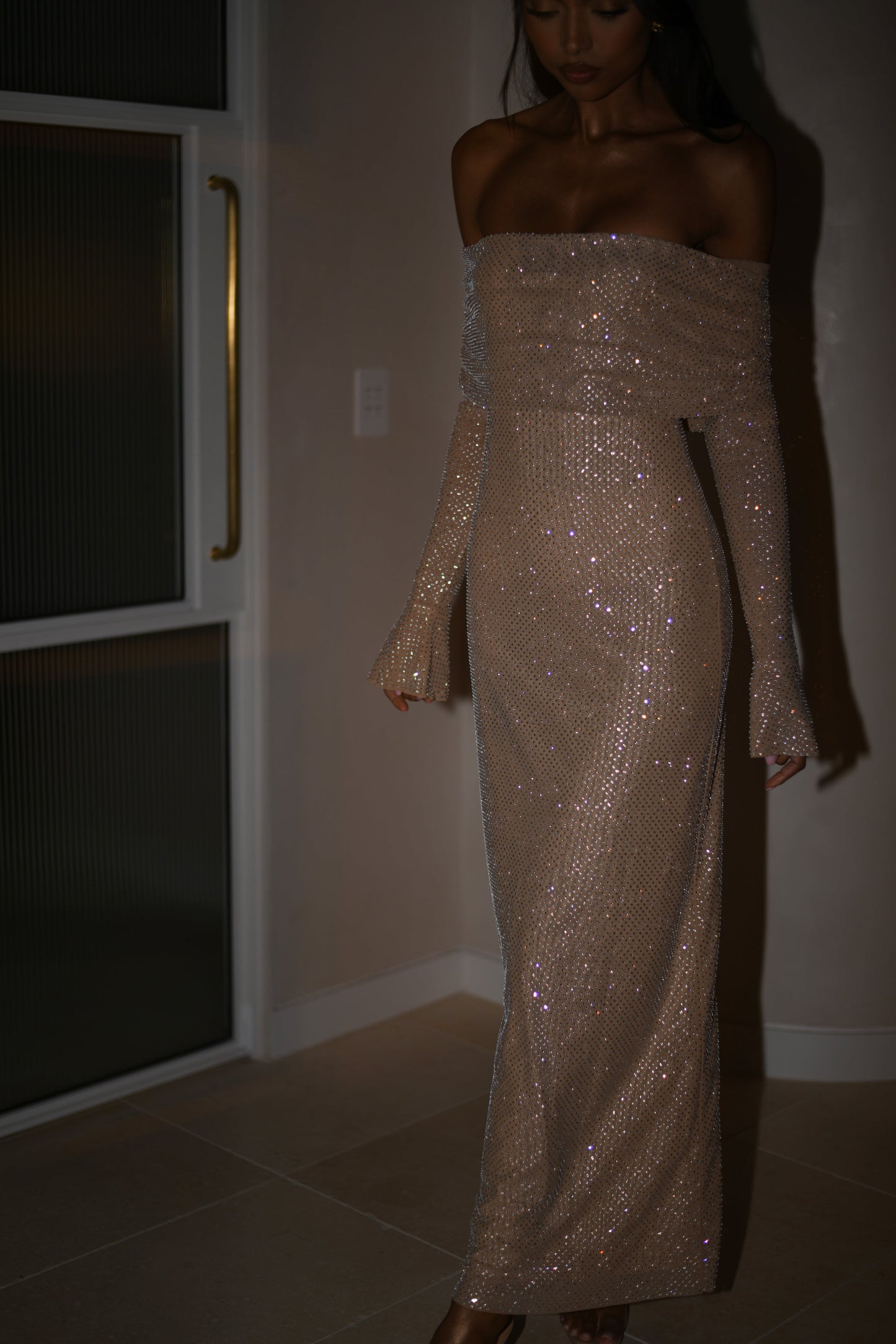 Marcella | Off Shoulder Diamante Dress