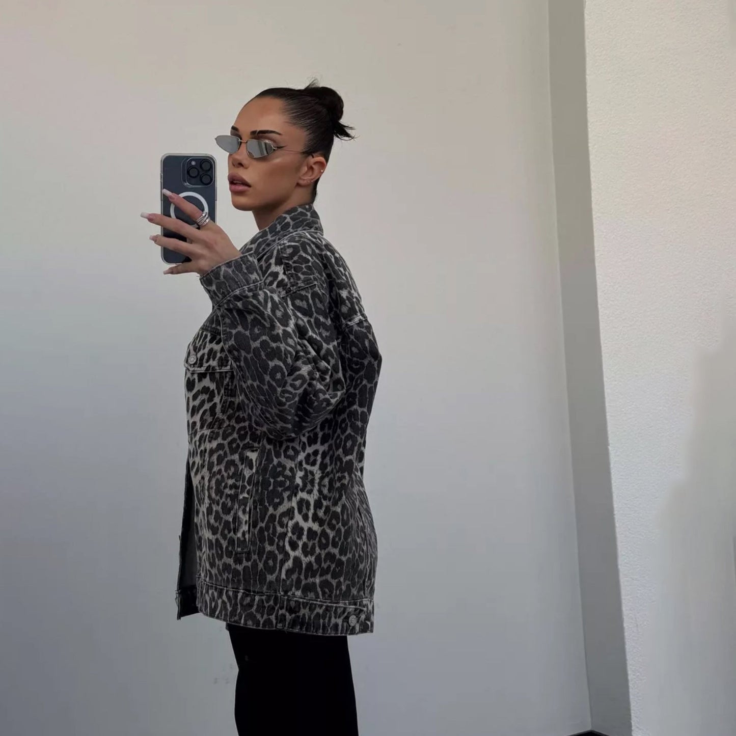 Luipaardprint denimjack