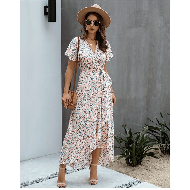 Myrthe™ | Roze Met Print Lange Ibiza Jurk