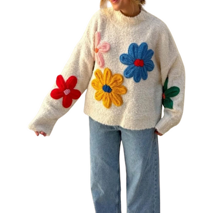 Stella | Gebreide Bloemen Trui