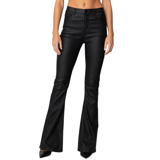 Luna | Faux Leather Flare Jeans