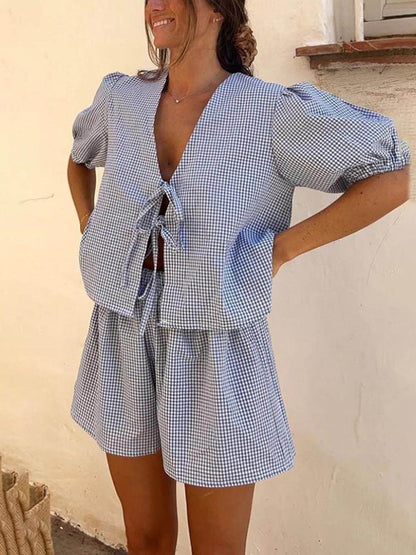 Chic | Set met geruite vetersluiting