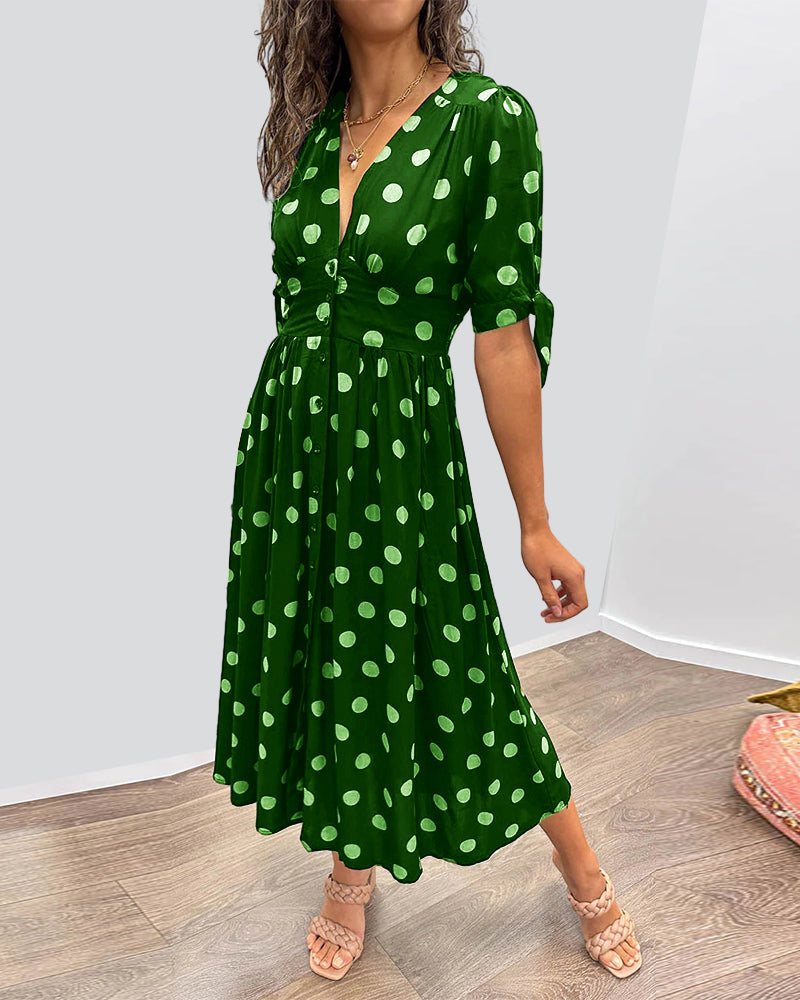 Simone™ | Jurk met V-hals en stippen