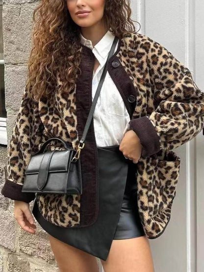 Casual losse luipaardprint lange mouwen jas