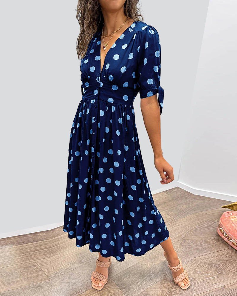 Simone™ | Jurk met V-hals en stippen
