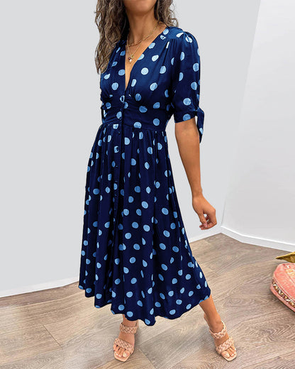 Simone™ | Jurk met V-hals en stippen