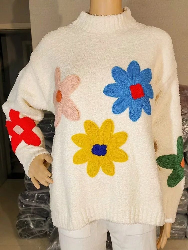 Stella | Gebreide Bloemen Trui