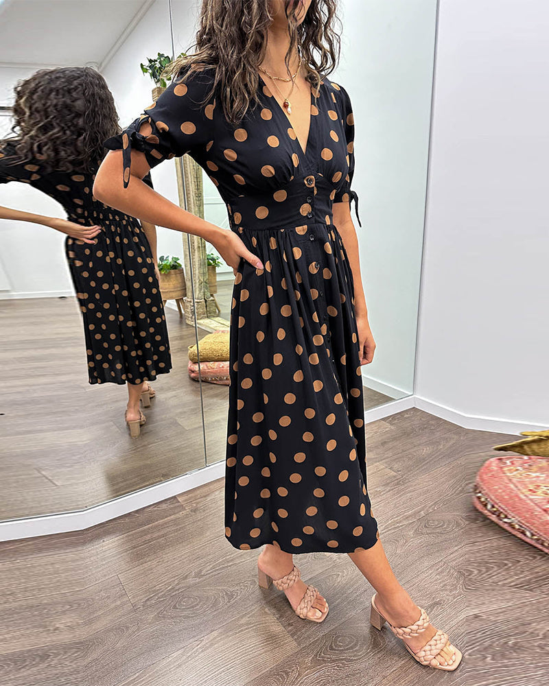 Simone™ | Jurk met V-hals en stippen