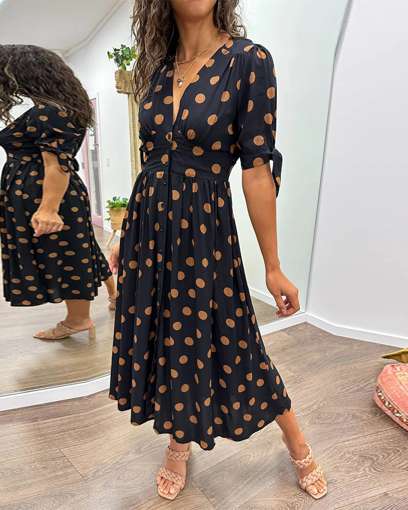 Simone™ | Jurk met V-hals en stippen