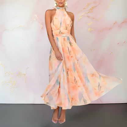 Elira™ | Elegante getailleerde aquarel print jurk