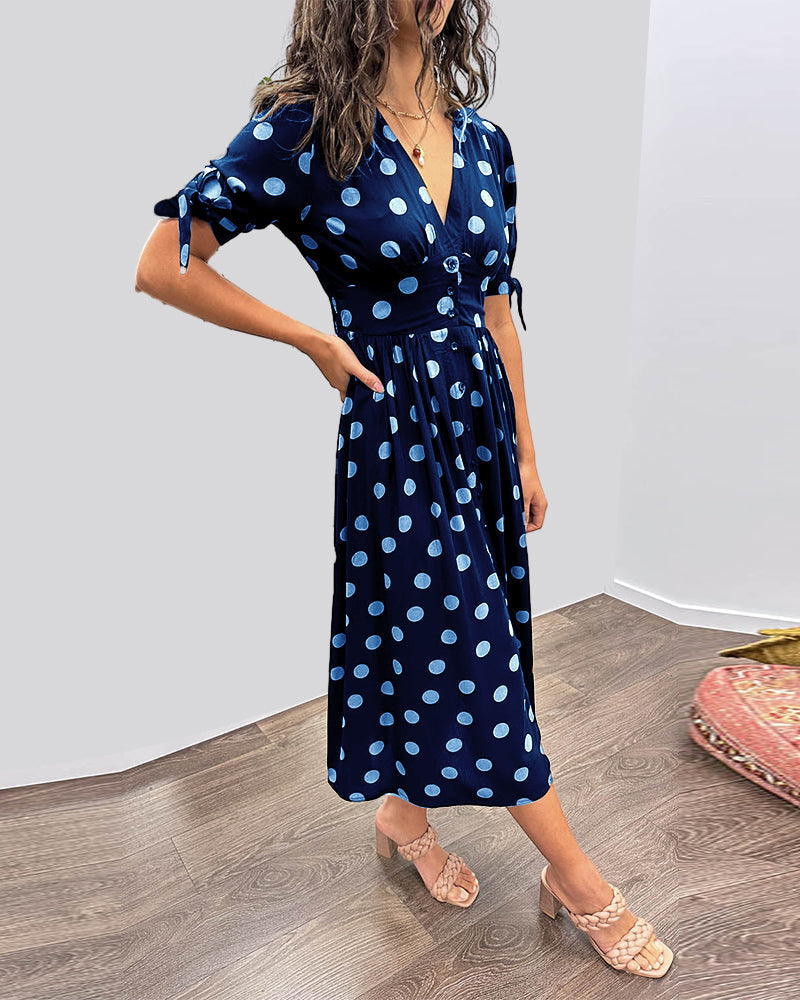 Simone™ | Jurk met V-hals en stippen