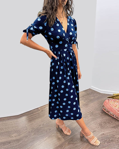 Simone™ | Jurk met V-hals en stippen