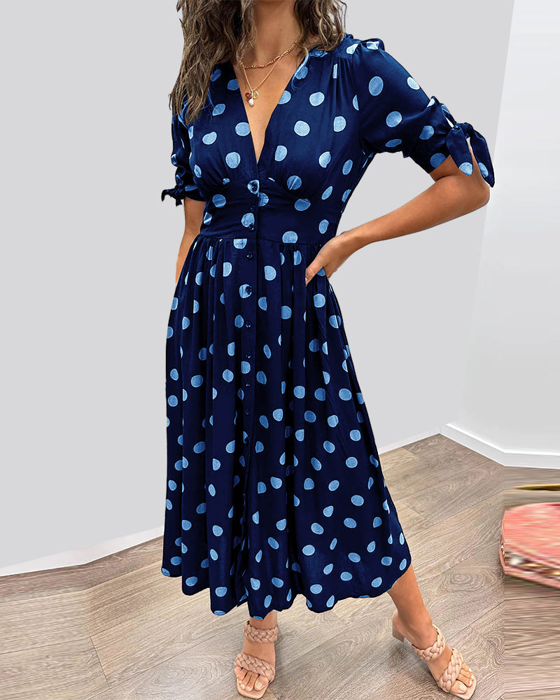 Simone™ | Jurk met V-hals en stippen