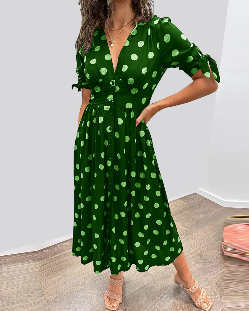 Simone™ | Jurk met V-hals en stippen