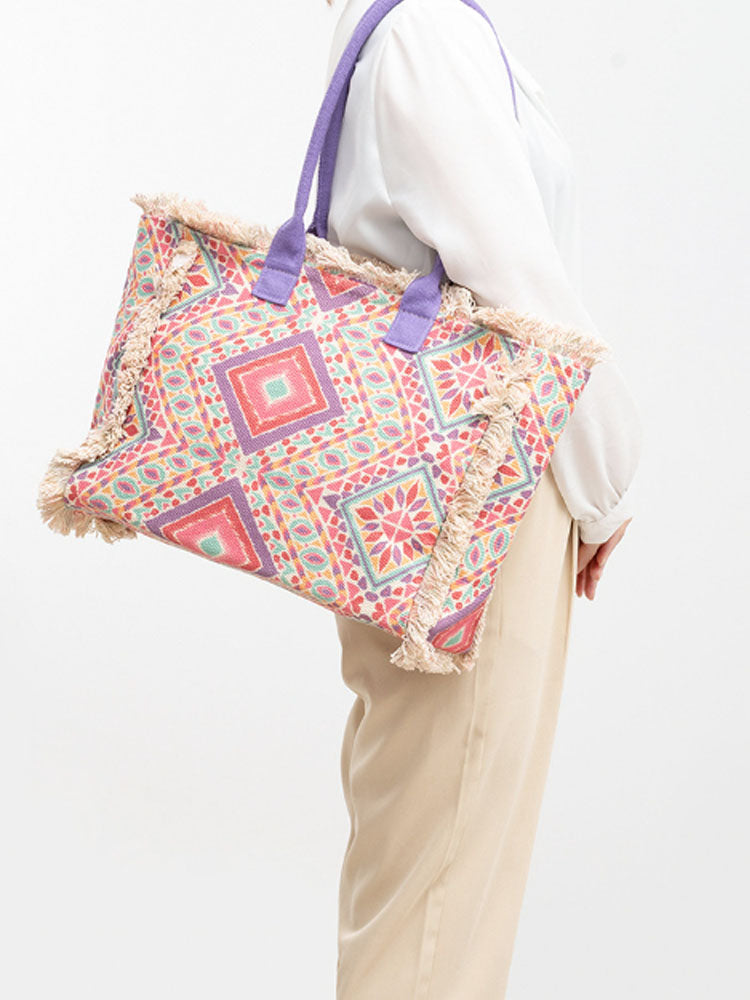 FINOU – Bedrukte Canvas Tas | Retro, Ruim & Kleurrijk