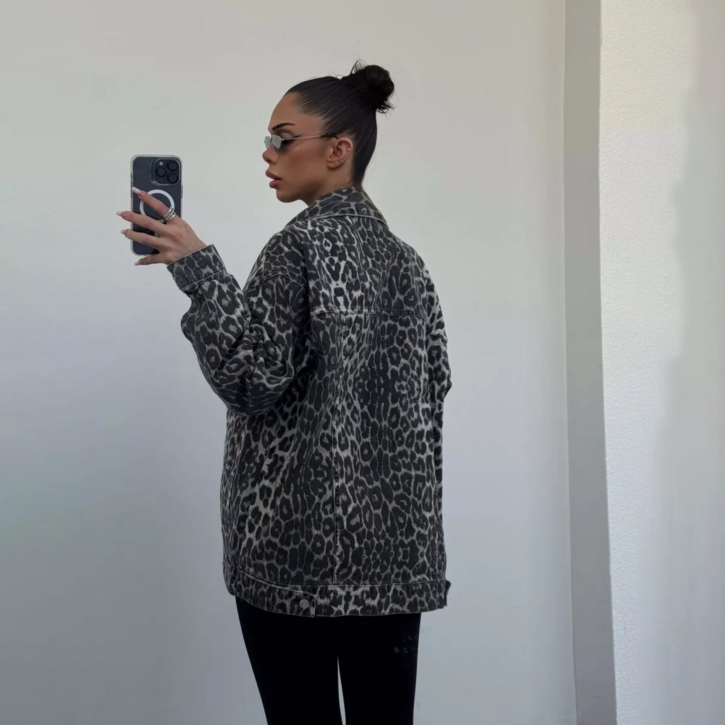 Luipaardprint denimjack