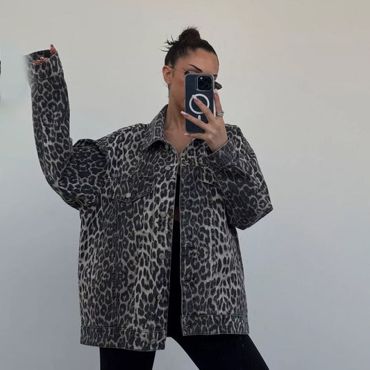 Luipaardprint denimjack