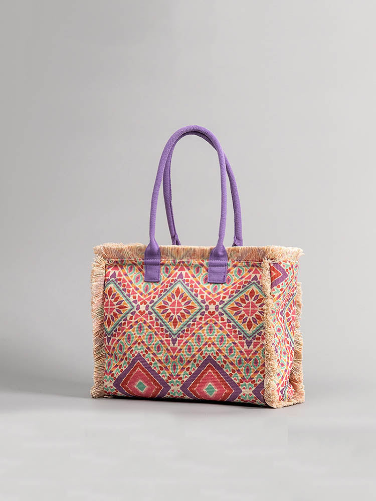 FINOU – Bedrukte Canvas Tas | Retro, Ruim & Kleurrijk