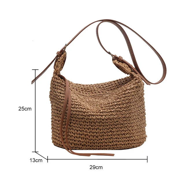 GEORGETTE | Rieten Bucket Bag met Verstelbare Schouderband