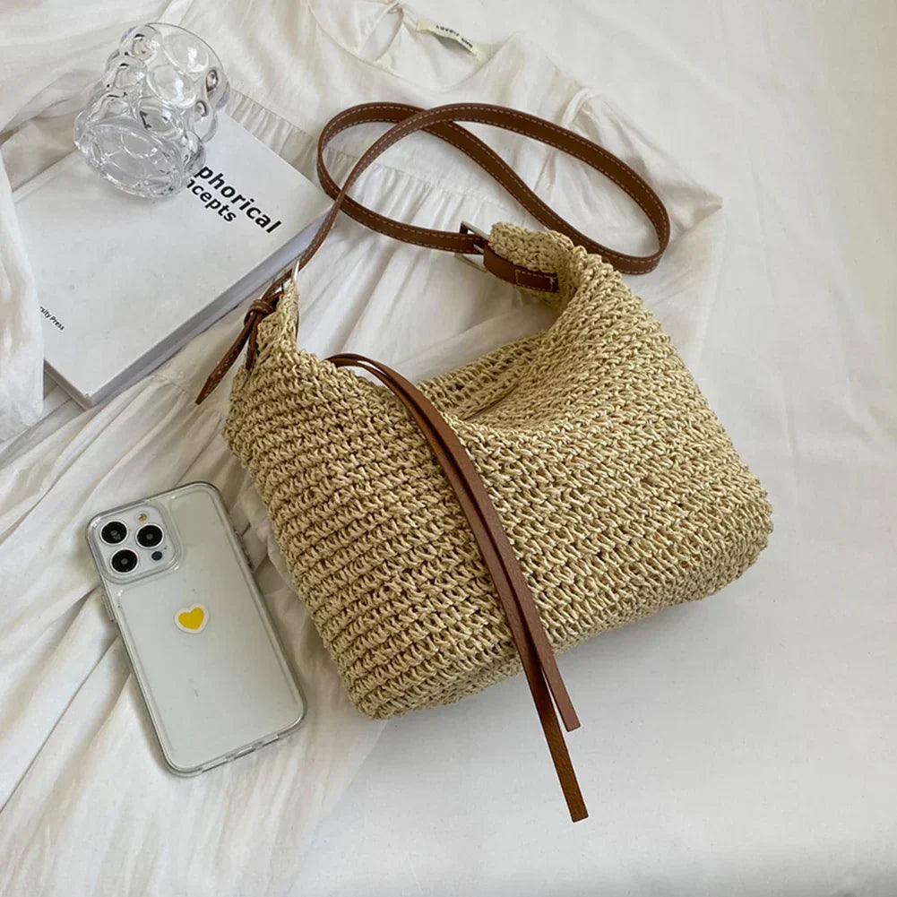 GEORGETTE | Rieten Bucket Bag met Verstelbare Schouderband
