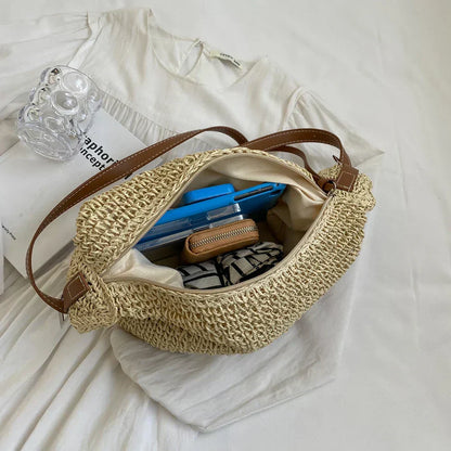 GEORGETTE | Rieten Bucket Bag met Verstelbare Schouderband