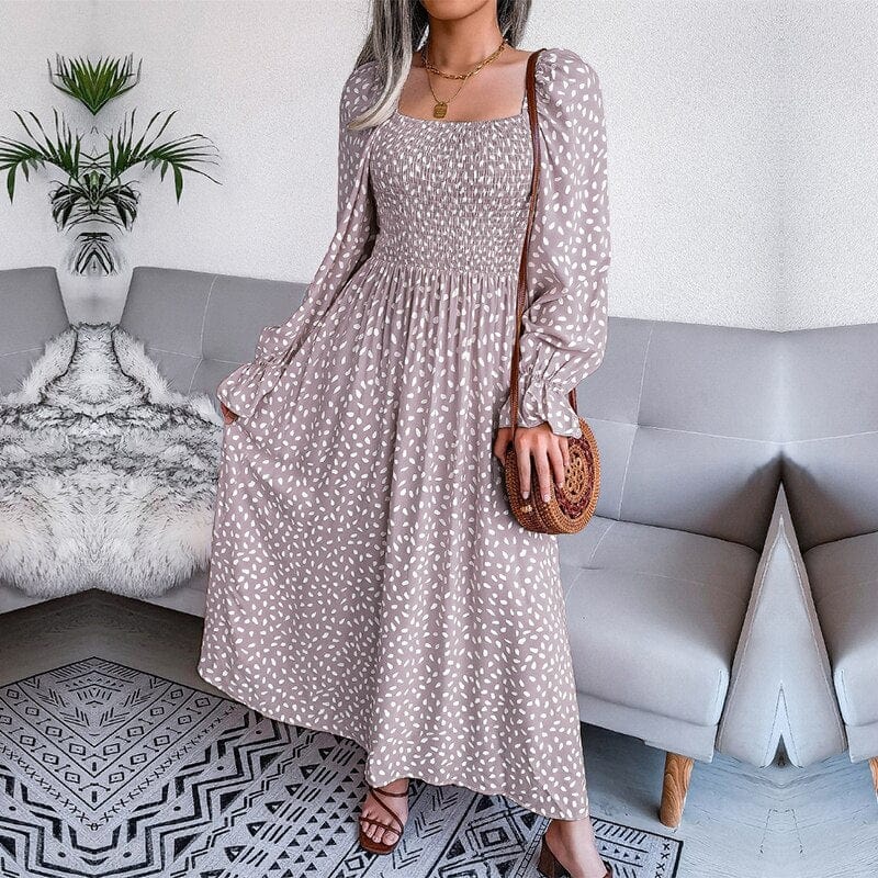 Lotte™ | Elegante Beige Long Sleeve Maxi Jurk