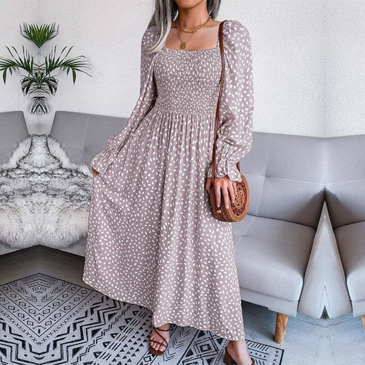 Lotte™ | Elegante Beige Long Sleeve Maxi Jurk