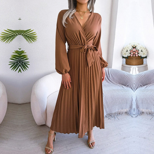 Zoë™ | Bruine Maxi Jurk Met V-hals
