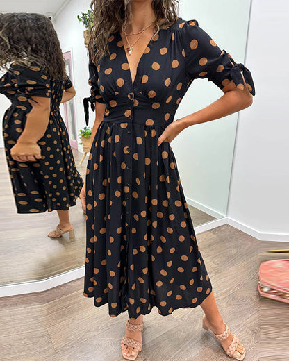 Simone™ | Jurk met V-hals en stippen