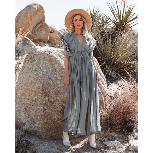 Sara™ | Maxi Groen/Grijze Ibiza Jurk