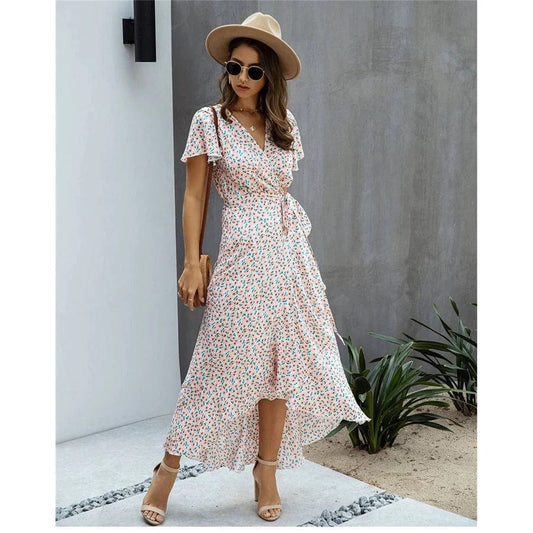 Myrthe™ | Roze Met Print Lange Ibiza Jurk