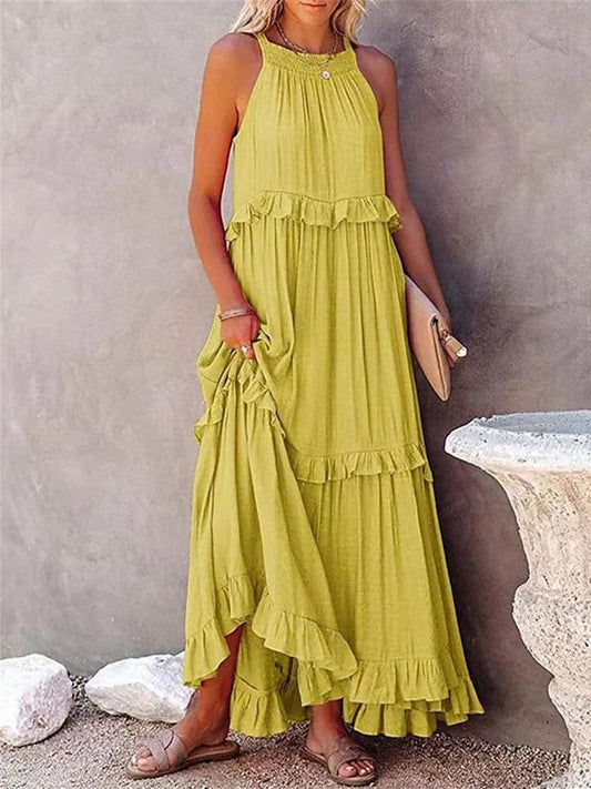 Meave™ | Gele Losse Zomerse Feestelijke Maxi Jurk