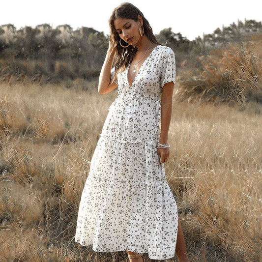 Tess™ | Witte Lange Zomerjurk met Print